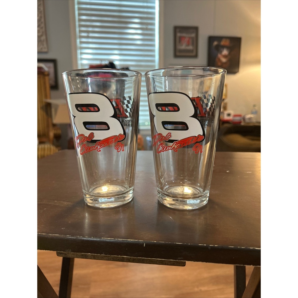 Dale Earnhardt Jr 8 Budweiser NASCAR Pint Glasses Set of 2 Clear Beer Tumblers